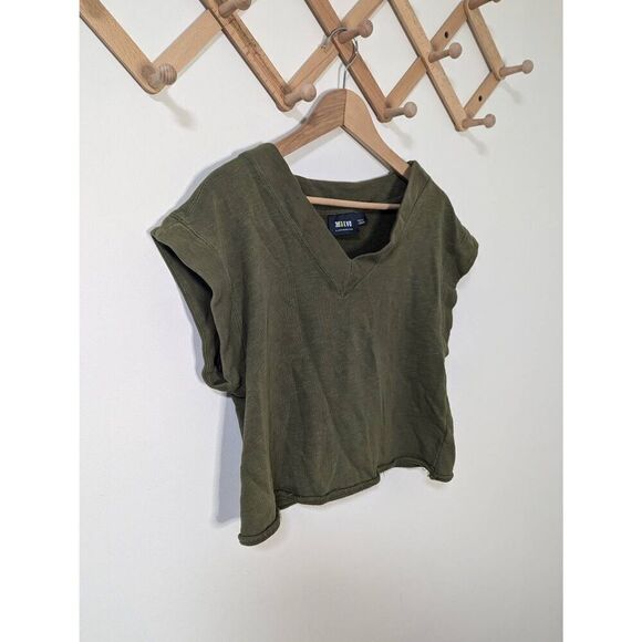 Maeve Anthropologie Olive Green Cropped Short Sleeved Sweater Vest Top - Size S - Picture 2 of 5